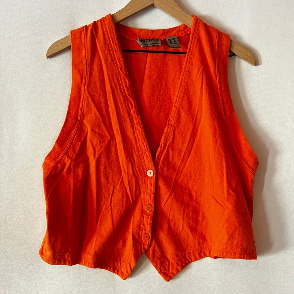 Vintage Intro‎ Classix Orange Sleeveless Button Vest Size Small Cotton 90s Y2K